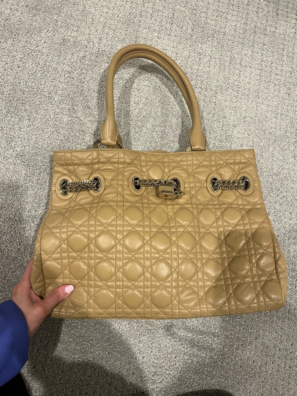 Dior Tan Quilted Leather Satchel with Chain Details
